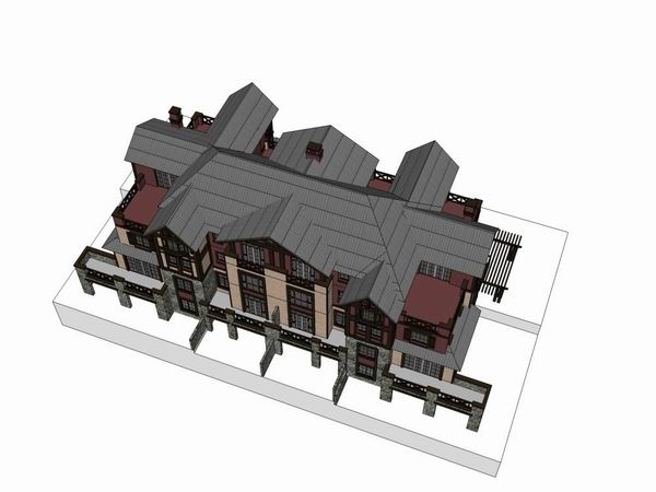 Sketchup别墅模型|联排别墅，古典风格