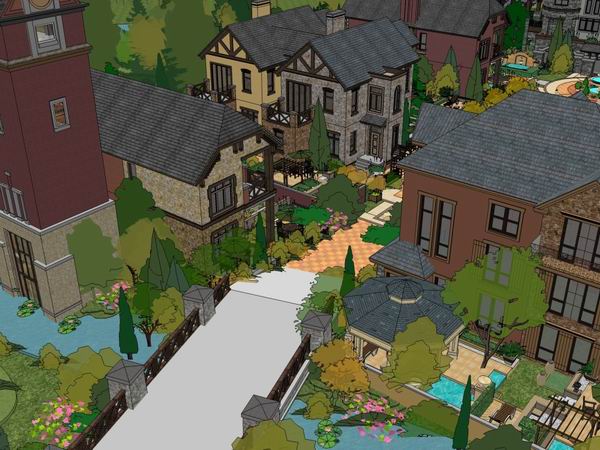 Sketchup别墅模型|小镇住宅，别墅，古典风格