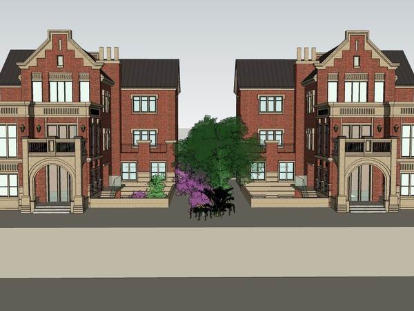 Sketchup别墅模型|双拼别墅，古典风格