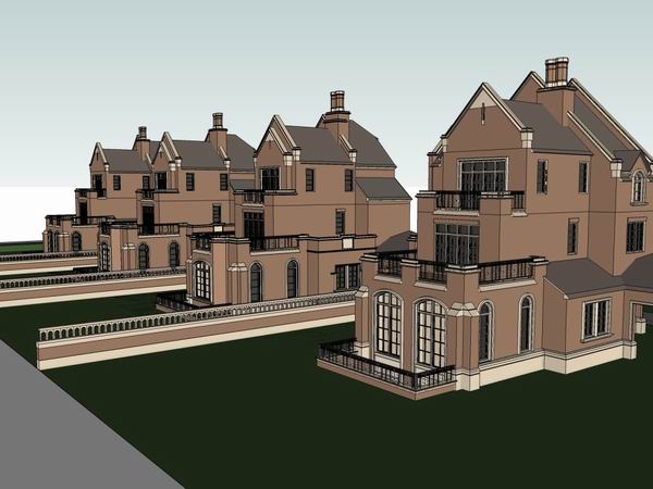 Sketchup别墅模型|联排别墅，古典风格