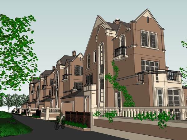 Sketchup别墅模型|联排别墅，古典风格