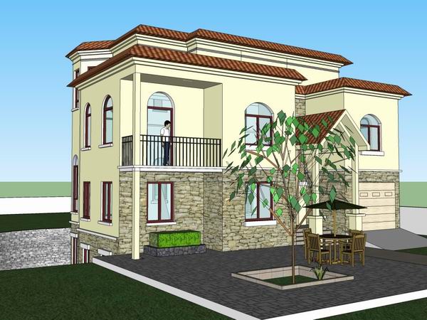 Sketchup别墅模型|独栋别墅，古典风格