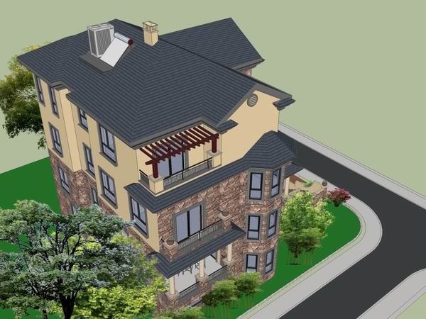 Sketchup别墅模型|独栋别墅，古典风格