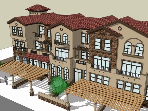 Sketchup别墅模型|联排别墅，古典风格