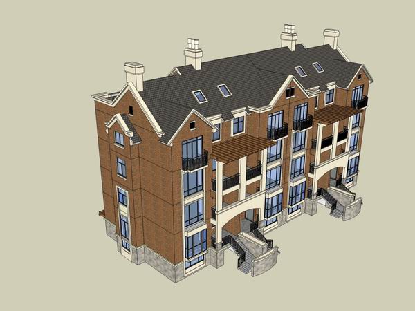 Sketchup别墅模型|联排别墅，古典风格