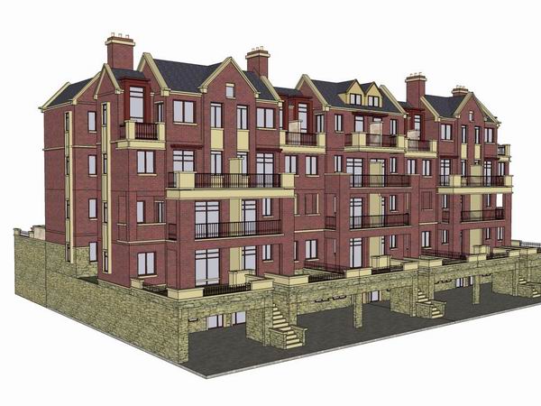 Sketchup别墅模型|联排别墅，古典风格
