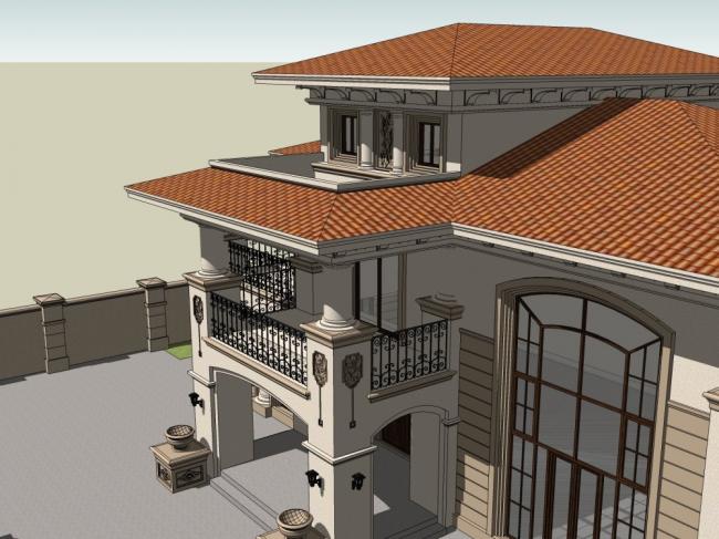 Sketchup别墅模型|独栋别墅，古典风格