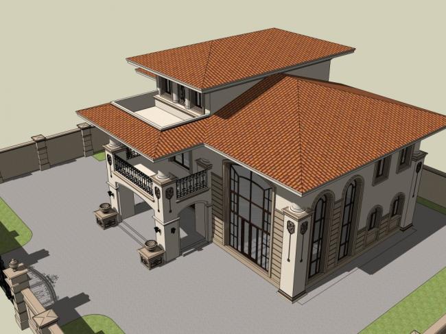Sketchup别墅模型|独栋别墅，古典风格