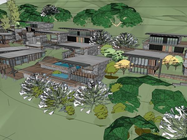 Sketchup别墅模型|西双版纳别墅，现代风格