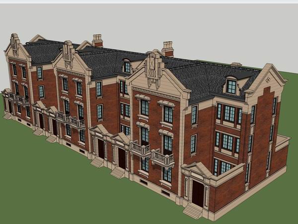 Sketchup别墅模型|联排别墅，古典风格