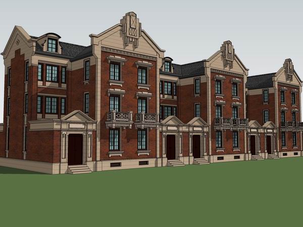 Sketchup别墅模型|联排别墅，古典风格