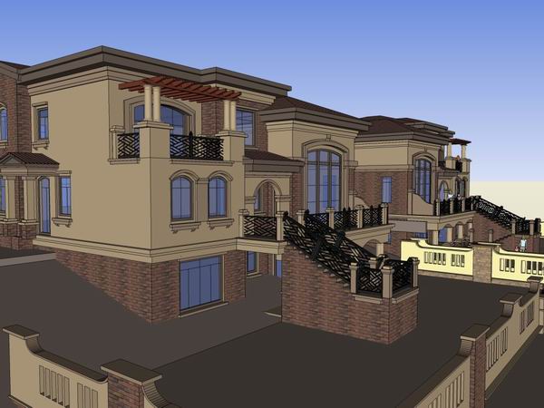 Sketchup别墅模型|双拼别墅，古典风格