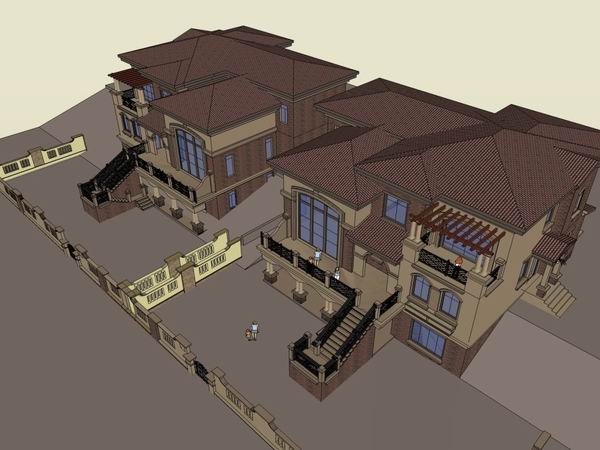 Sketchup别墅模型|双拼别墅，古典风格