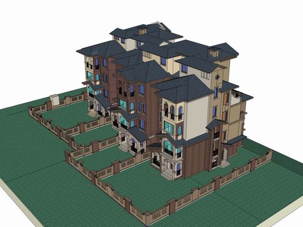 Sketchup别墅模型|叠拼别墅，古典风格