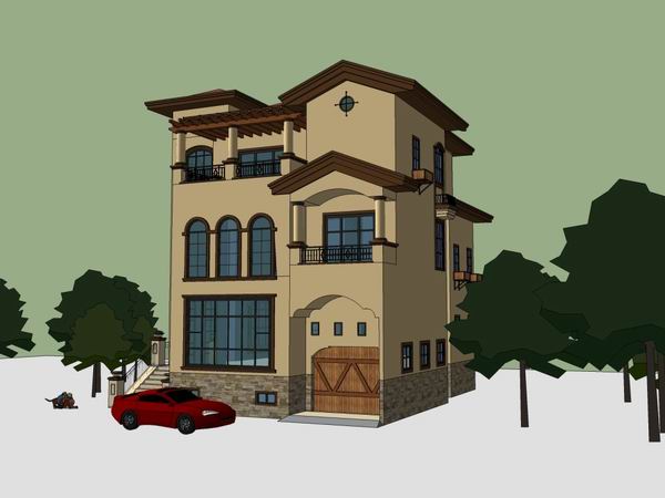 Sketchup别墅模型|独栋别墅，古典风格