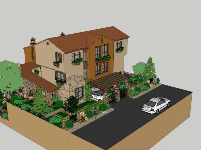 Sketchup别墅模型|双拼别墅，古典风格