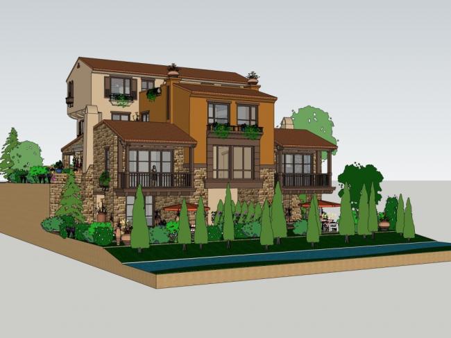 Sketchup别墅模型|双拼别墅，古典风格