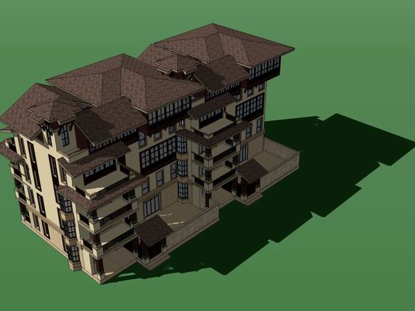 Sketchup别墅模型|双拼别墅，古典风格
