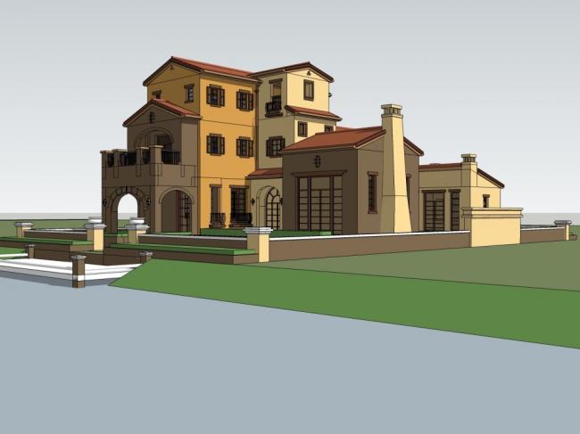 Sketchup别墅模型|独栋别墅，古典风格