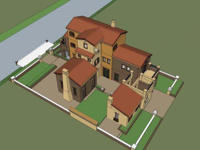 Sketchup别墅模型|独栋别墅，古典风格