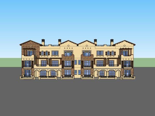 Sketchup别墅模型|联排别墅，古典风格