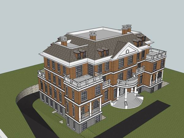 Sketchup别墅模型|独栋别墅，古典风格