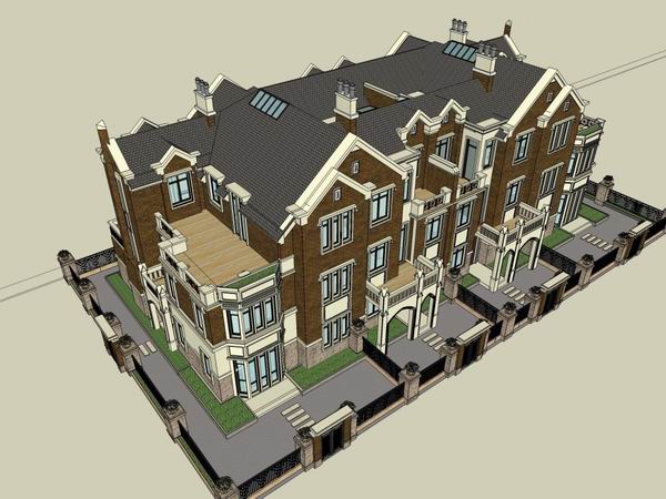 Sketchup别墅模型|联排别墅，古典风格