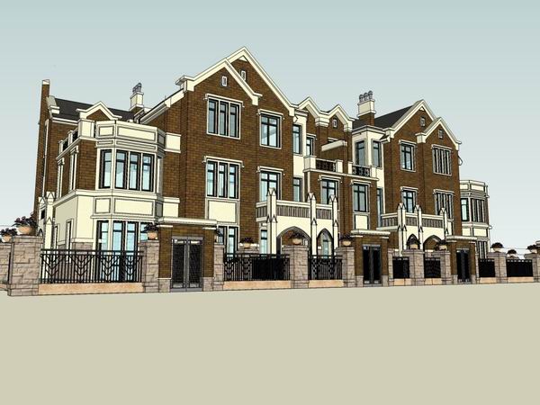 Sketchup别墅模型|联排别墅，古典风格