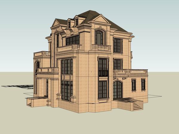 Sketchup别墅模型|独栋别墅，古典法式风格