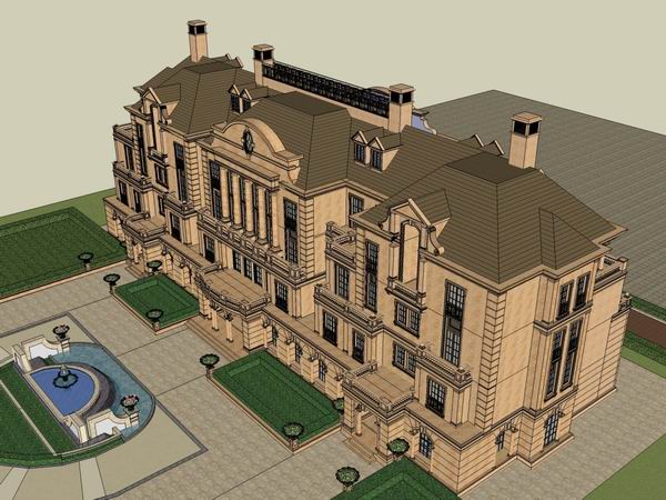Sketchup别墅模型|联排别墅，花园洋房，古典风格