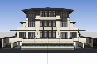 Sketchup别墅模型|双拼别墅，现代中式风格-BIM建筑网