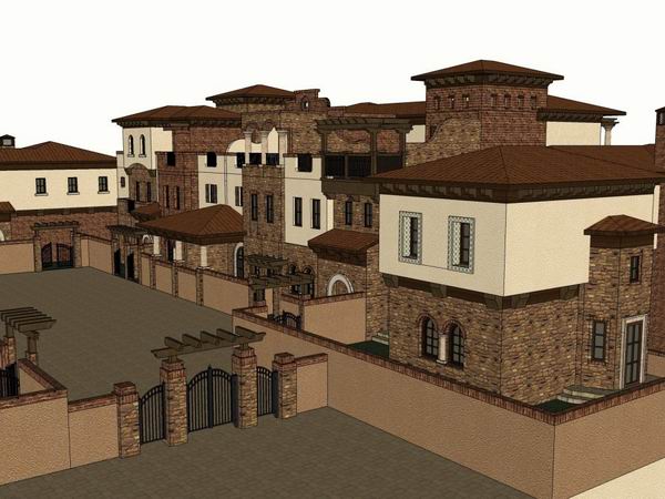 Sketchup别墅模型|西班牙十合院，别墅，古典风格