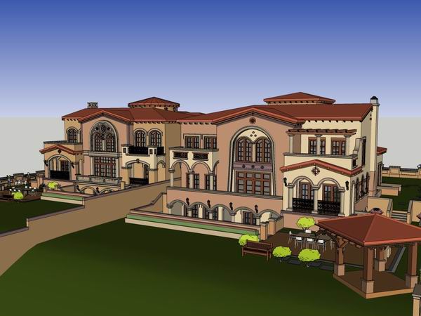 Sketchup别墅模型|双拼别墅，古典风格
