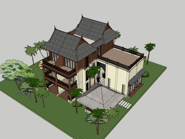 Sketchup别墅模型|独栋别墅，古典风格