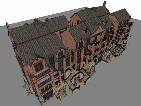 Sketchup别墅模型|联排别墅，英式古典风格
