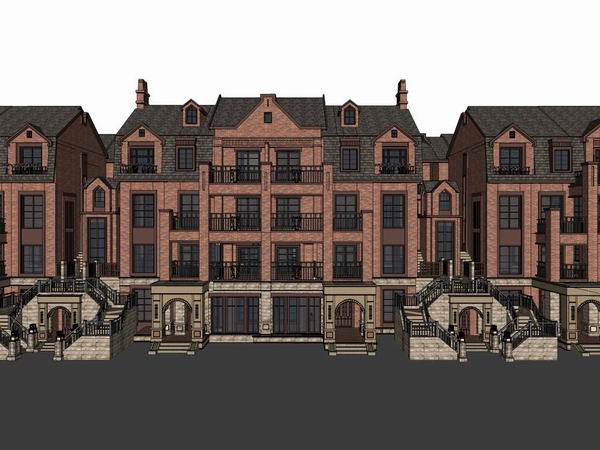 Sketchup别墅模型|联排别墅，英式古典风格