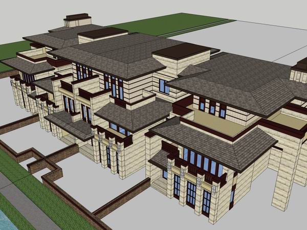 Sketchup别墅模型|双拼别墅，古典风格