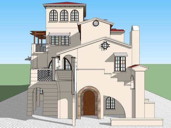 Sketchup别墅模型|独栋别墅，古典风格