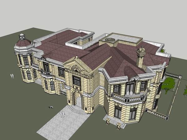 Sketchup别墅模型|双拼别墅，古典风格