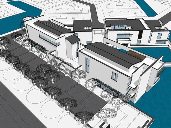 Sketchup别墅模型|联排别墅，现代风格