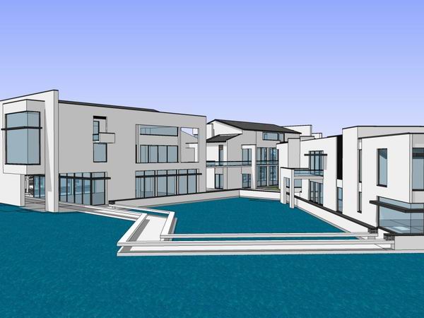 Sketchup别墅模型|联排别墅，现代风格