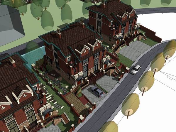 Sketchup别墅模型|双拼别墅，欧式古典风格