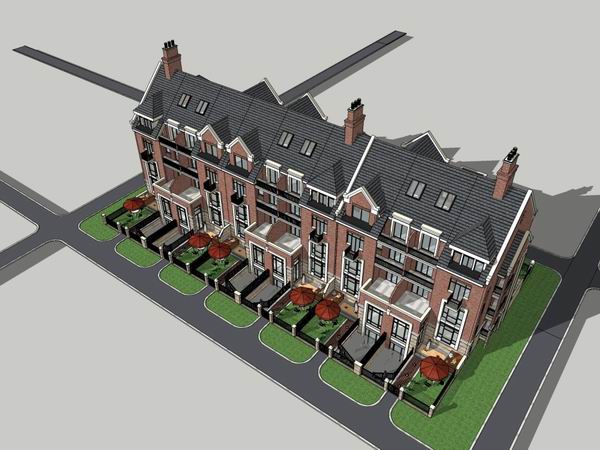 Sketchup别墅模型|联拼别墅，古典风格