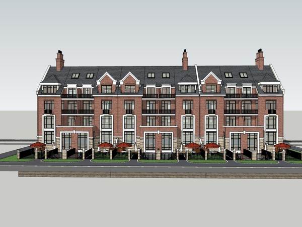 Sketchup别墅模型|联拼别墅，古典风格