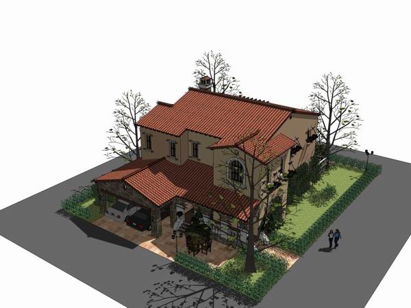 Sketchup别墅模型|独栋别墅，古典风格