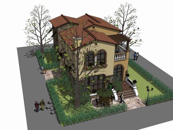 Sketchup别墅模型|独栋别墅，古典风格