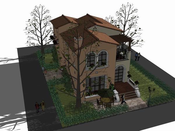 Sketchup别墅模型|独栋别墅，古典风格