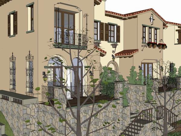 Sketchup别墅模型|联排别墅，古典风格