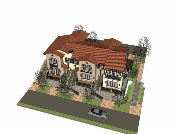 Sketchup别墅模型|联排别墅，古典风格