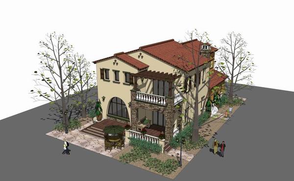Sketchup别墅模型|联排别墅，古典风格
